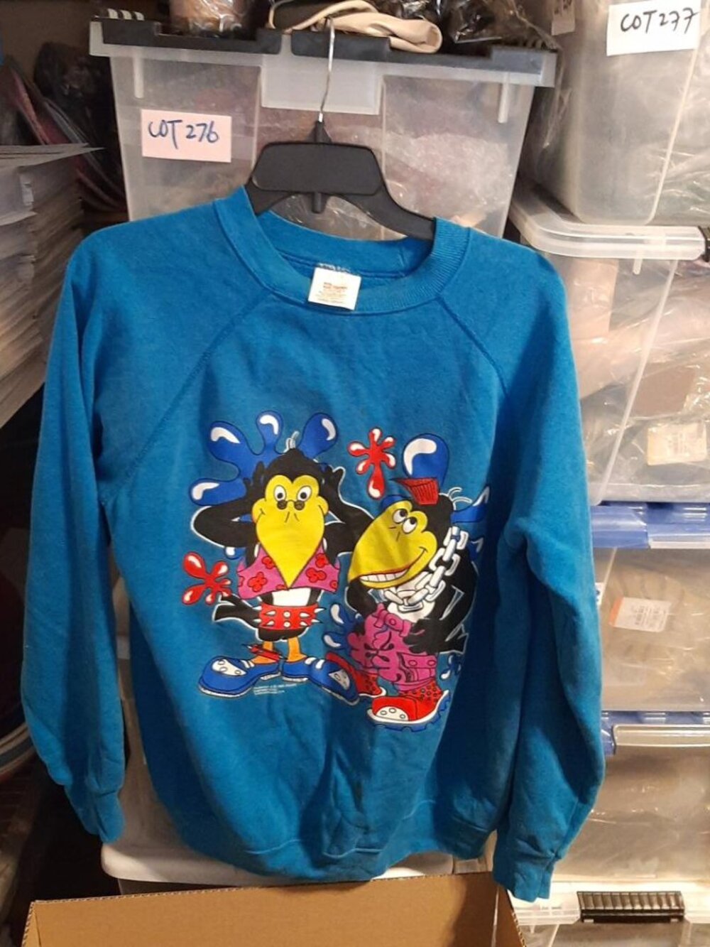 Vintage Hanes Sport Blue Raglan Sweatshirt 1990 Heckle & Jeckle Terrytoons Sz L